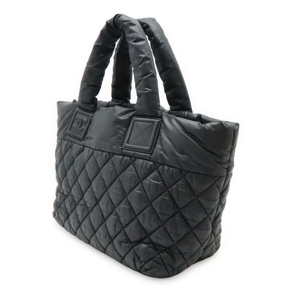 Chanel Coco Cocoon Small Tote Bag Handbag Quilted Nylon Leather Black Silver - Picture 2 of 8
